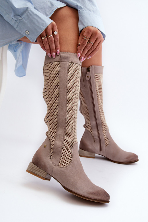 com elementos abertos botas femininas De salto baixoHabilitadoturalnego de camurçau Tem que serciejka 06467-04 bege