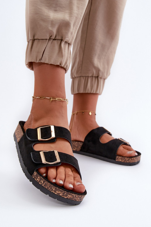 Chinelos femininos Com sola de cortiça cor preta Cortina