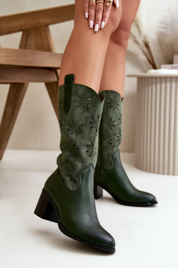 Feminino com elementos abertos botas Meio da panturrilhade camurça ecológicau cor verde Nevilos