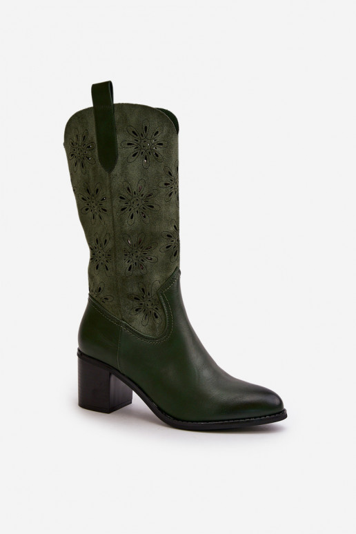 Feminino com elementos abertos botas Meio da panturrilhade camurça ecológicau cor verde Nevilos