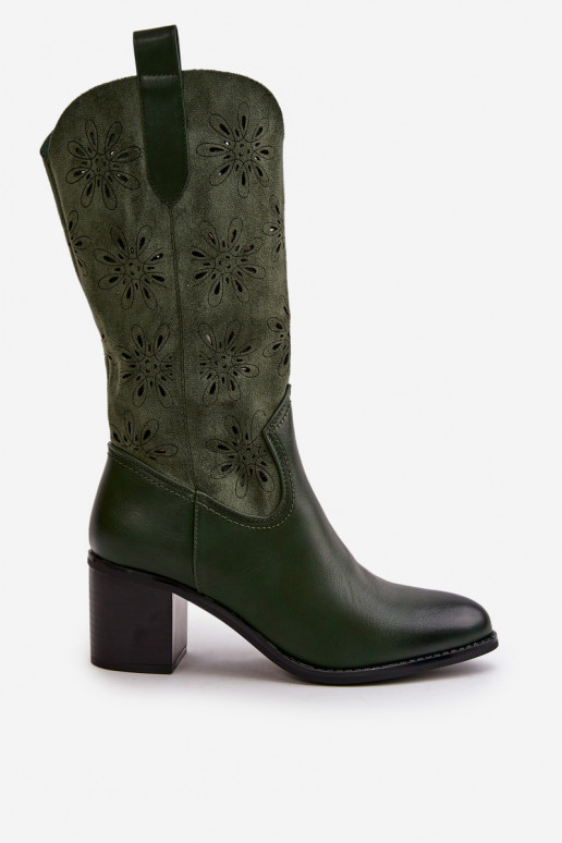 Feminino com elementos abertos botas Meio da panturrilhade camurça ecológicau cor verde Nevilos