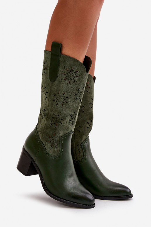 Feminino com elementos abertos botas Meio da panturrilhade camurça ecológicau cor verde Nevilos