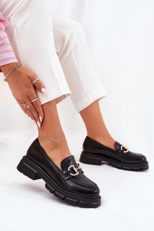 mocassins femininos Eko Pele Ze cor douradam Detalem cor preta Ravalissea