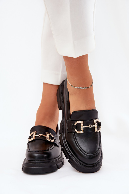 mocassins femininos Eko Pele Ze cor douradam Detalem cor preta Ravalissea