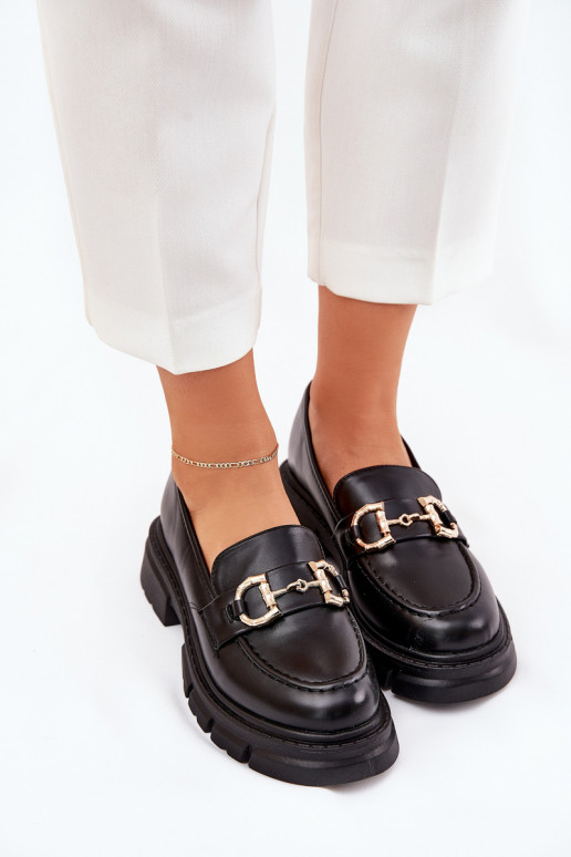 mocassins femininos Eko Pele Ze cor douradam Detalem cor preta Ravalissea