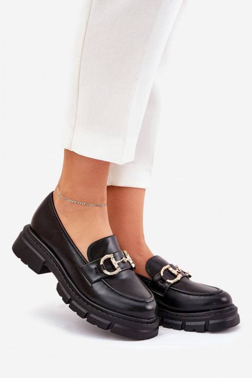 mocassins femininos Eko Pele Ze cor douradam Detalem cor preta Ravalissea