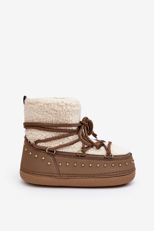 Botas de neve femininas com pele de carneiro PREND cor cáqui