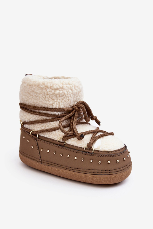 Botas de neve femininas com pele de carneiro PREND cor cáqui