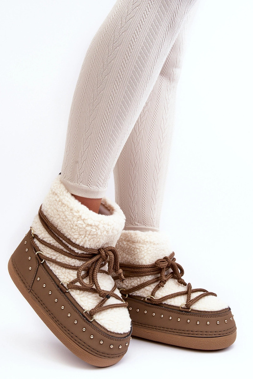Botas de neve femininas com pele de carneiro PREND cor cáqui