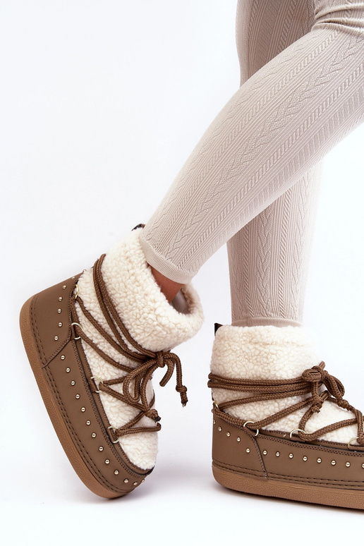 Botas de neve femininas com pele de carneiro PREND cor cáqui