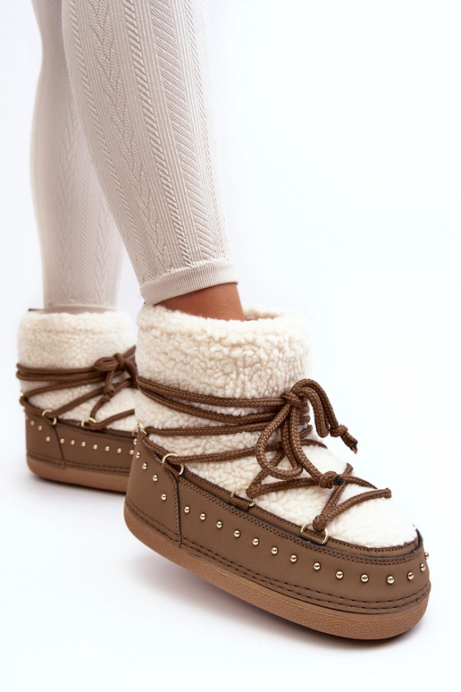 Botas de neve femininas com pele de carneiro PREND cor cáqui