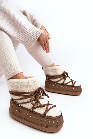 Botas de neve femininas com pele de carneiro PREND cor cáqui
