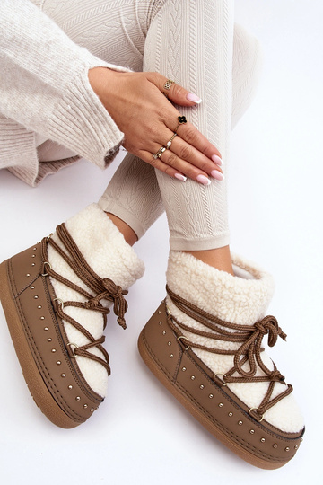 Botas de neve femininas com pele de carneiro PREND cor cáqui 2