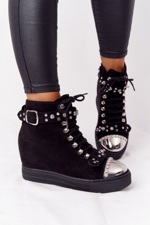 aquecimento Botas Em uma cunha de camurça cor preta Lu Boo