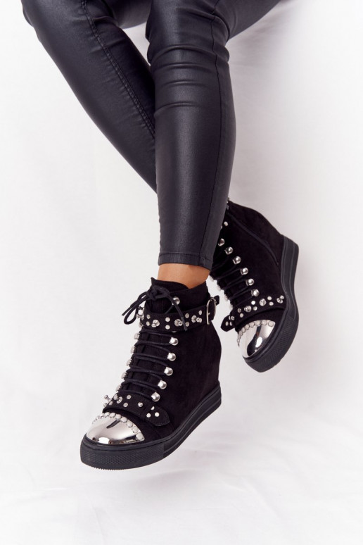 aquecimento Botas Em uma cunha de camurça cor preta Lu Boo