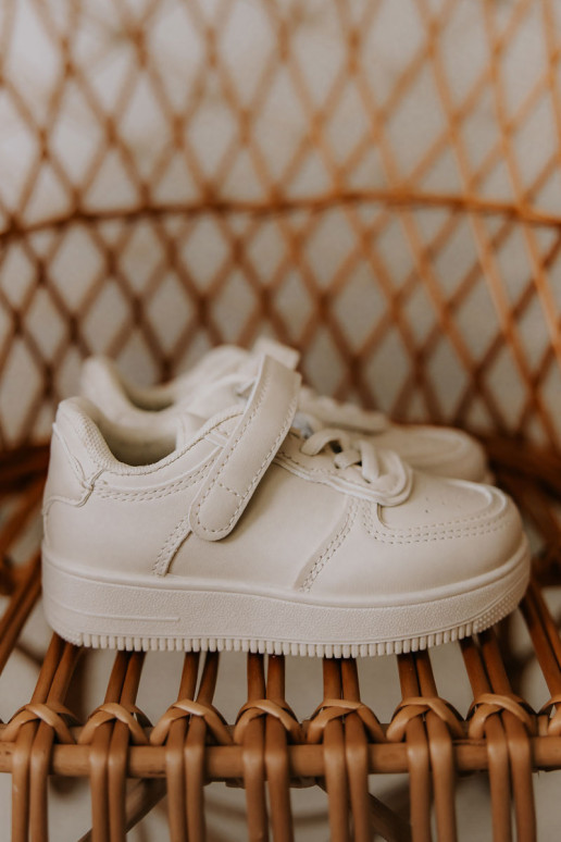 Calçados esportivos infantis com fixadores adesivos bege Elike