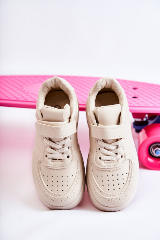 Calçados esportivos infantis com fixadores adesivos bege Elike