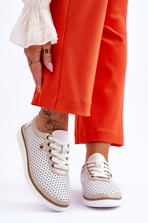 Elegante Pele Sapatos a céu aberto Estilo esportivo Branco-cor dourada Cantare