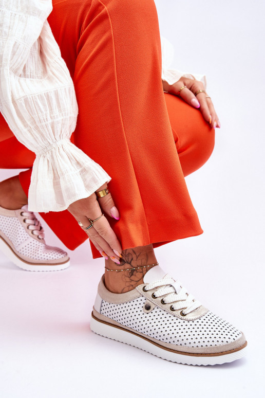 Elegante Pele Sapatos a céu aberto Estilo esportivo Branco-cor dourada Cantare