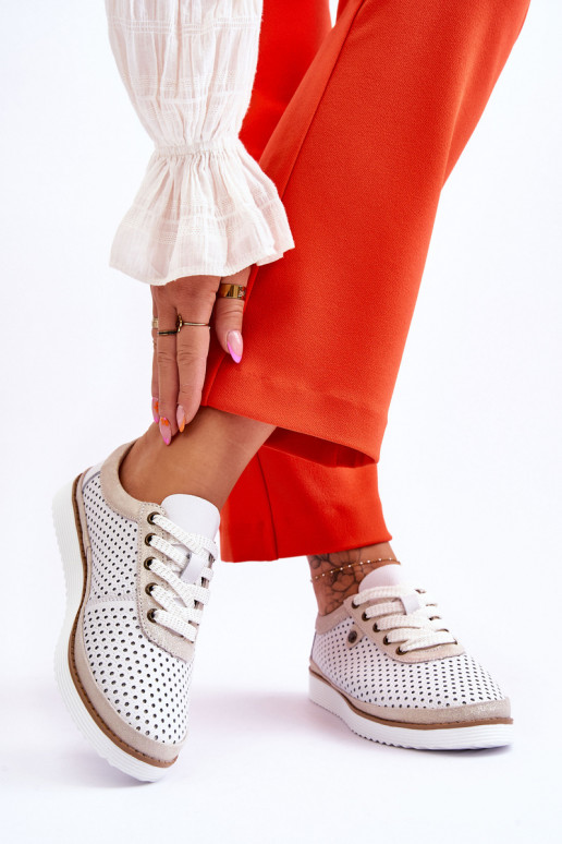 Elegante Pele Sapatos a céu aberto Estilo esportivo Branco-cor dourada Cantare