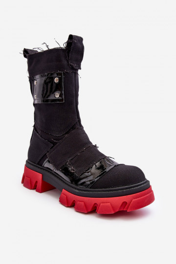  Botas femininas com zíperes cor preta Elinare