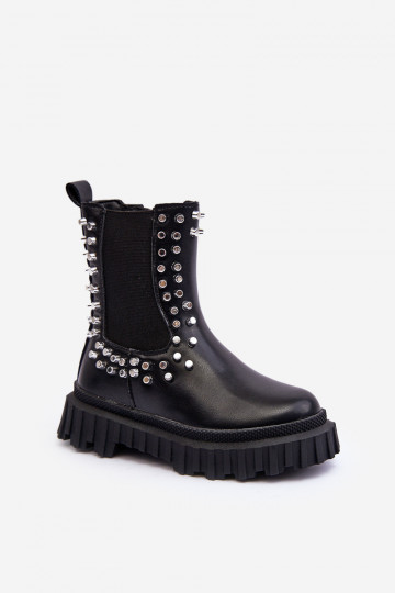 Botas infantis pretos Adelie, decorados com cristais