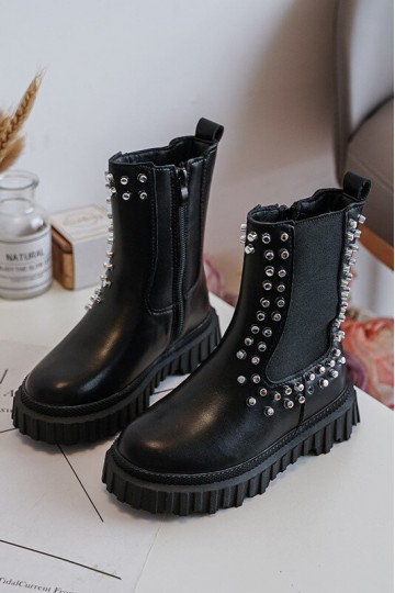 Botas infantis pretos Adelie, decorados com cristais 2