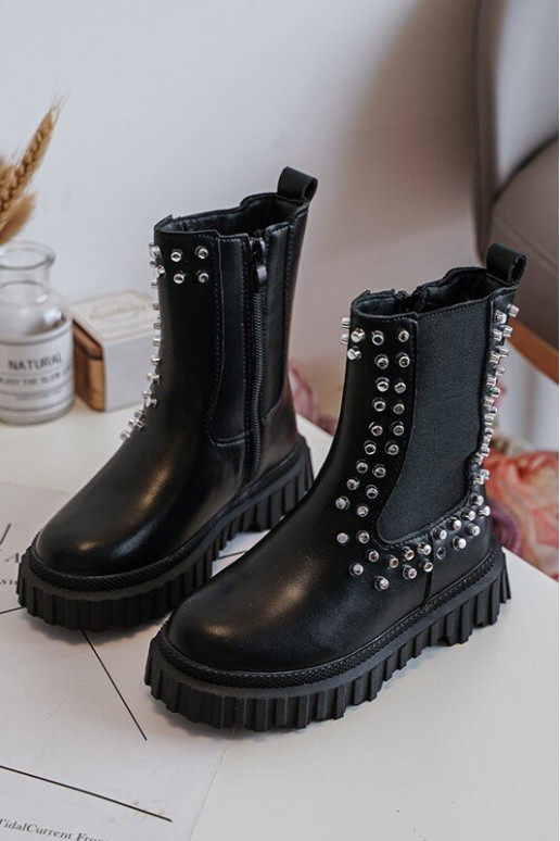 botas elegantes Infantil Decorado Com strass cor preta Adelie