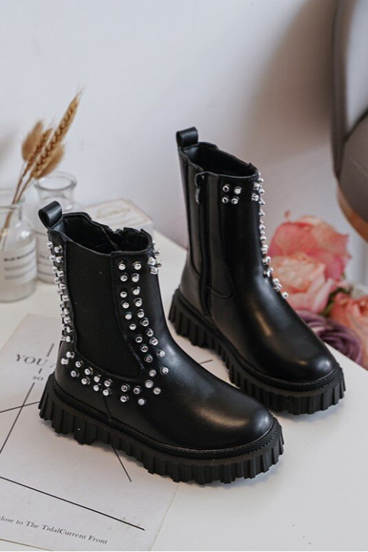 botas elegantes Infantil Decorado Com strass cor preta Adelie