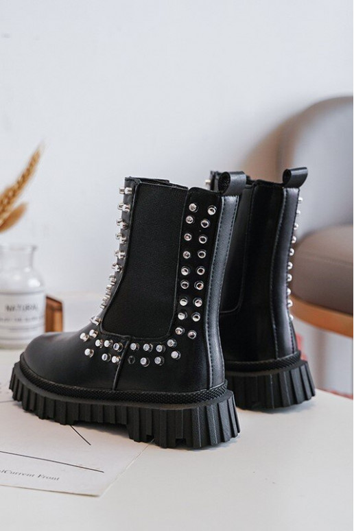 botas elegantes Infantil Decorado Com strass cor preta Adelie