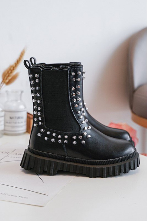 botas elegantes Infantil Decorado Com strass cor preta Adelie