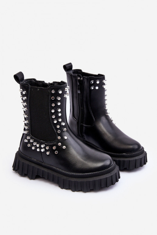 botas elegantes Infantil Decorado Com strass cor preta Adelie