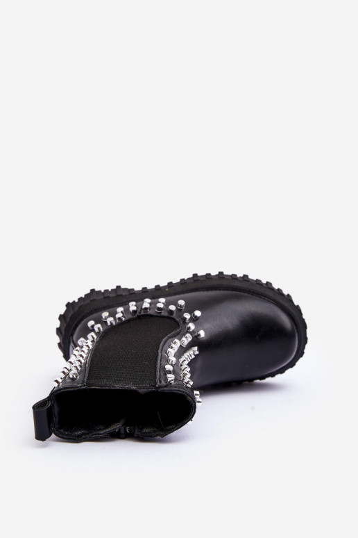 botas elegantes Infantil Decorado Com strass cor preta Adelie