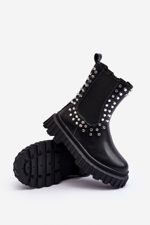 botas elegantes Infantil Decorado Com strass cor preta Adelie