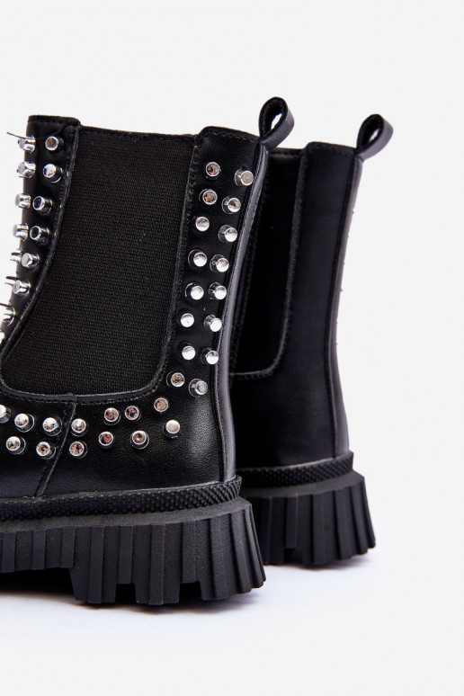botas elegantes Infantil Decorado Com strass cor preta Adelie