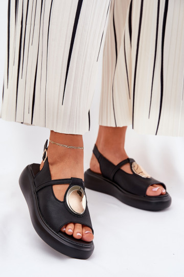 Pele Estilo elegante Sandálias femininas S.Barski GR51-603 cor preta