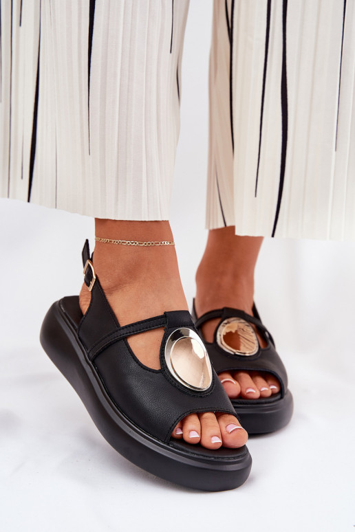 Pele Estilo elegante Sandálias femininas S.Barski GR51-603 cor preta