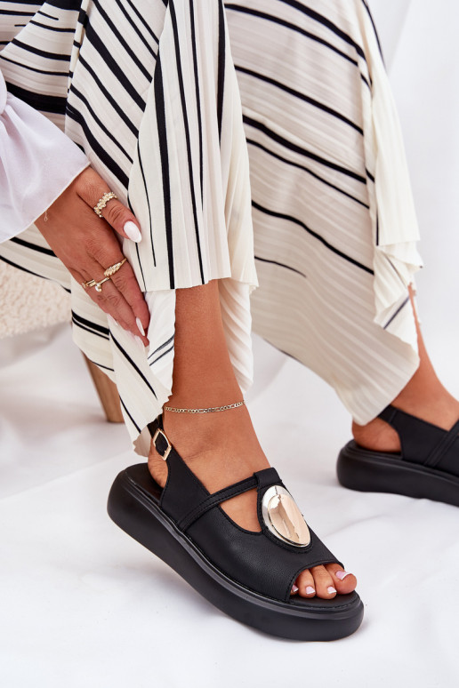 Pele Estilo elegante Sandálias femininas S.Barski GR51-603 cor preta