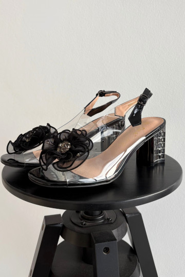 sandálias com salto com enfeites D&A MR52-238 cor preta