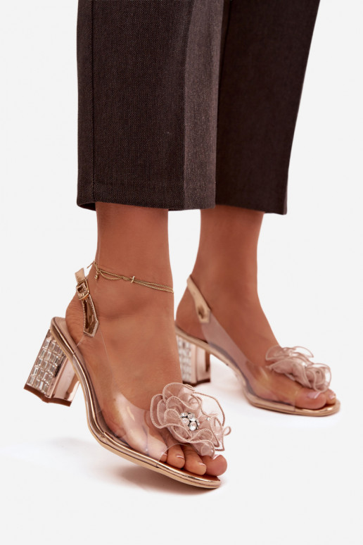 sandálias com salto com enfeites D&A MR52-238 cor ouro rosa