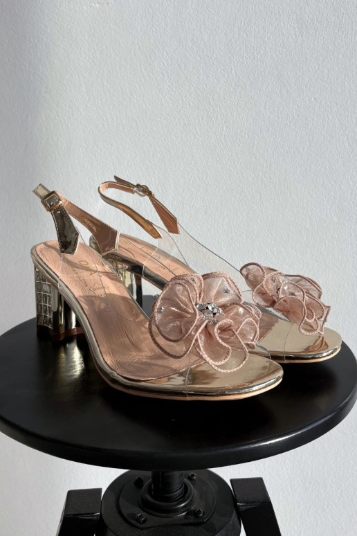 sandálias com salto com enfeites D&A MR52-238 cor dourada