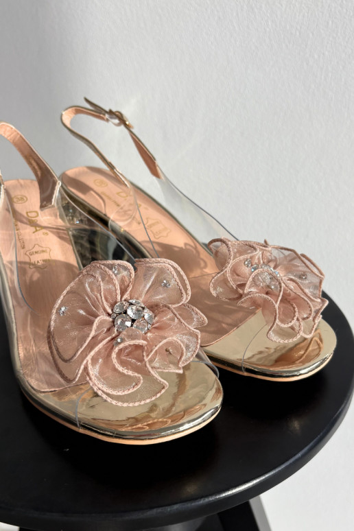 sandálias com salto com enfeites D&A MR52-238 cor dourada