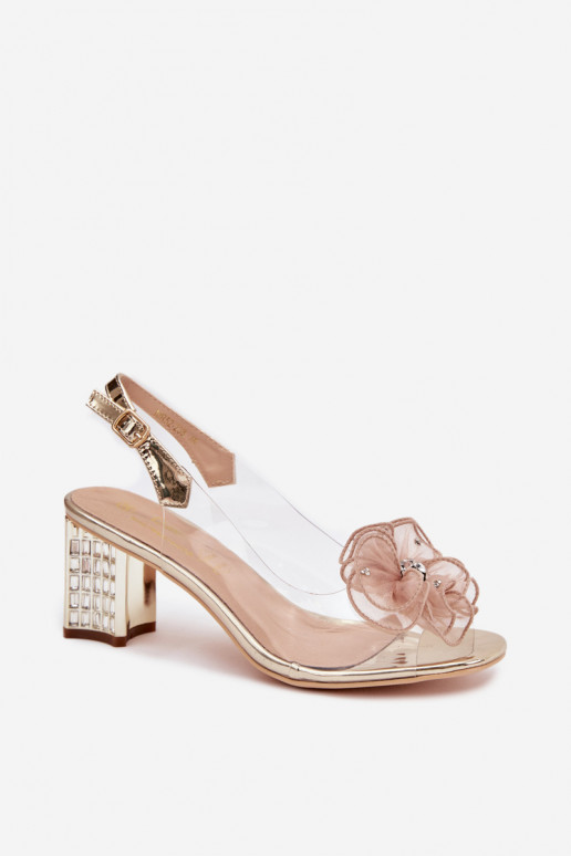 sandálias com salto com enfeites D&A MR52-238 cor dourada