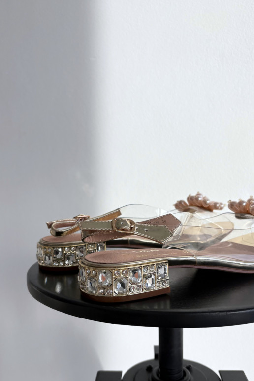 Transparente sandálias De salto baixo Com decoraçõesi Detalami D&A MR52-229 cor dourada