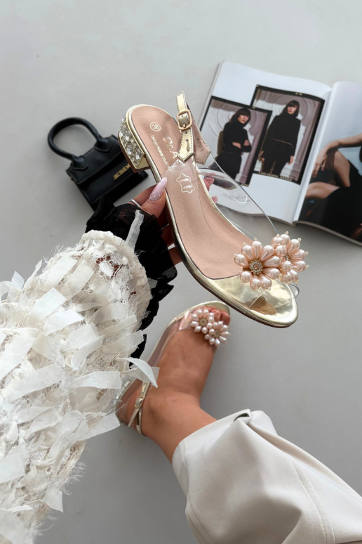 Transparente sandálias De salto baixo Com decoraçõesi Detalami D&A MR52-229 cor dourada