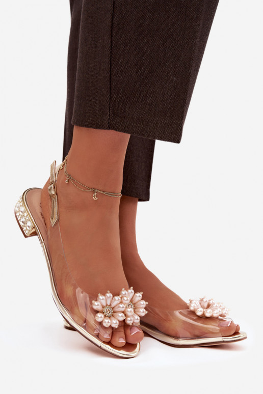 Transparente sandálias De salto baixo Com decoraçõesi Detalami D&A MR52-229 cor dourada