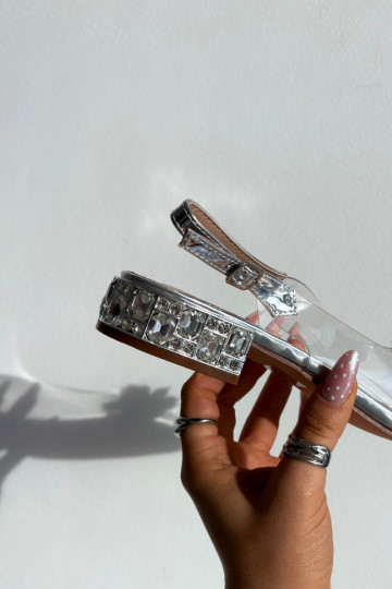 Transparente sandálias De salto baixo Com decoraçõesi Detalami D&A MR52-229 cor prata 2