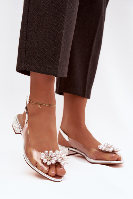 Transparente sandálias De salto baixo Com decoraçõesi Detalami D&A MR52-229 cor prata