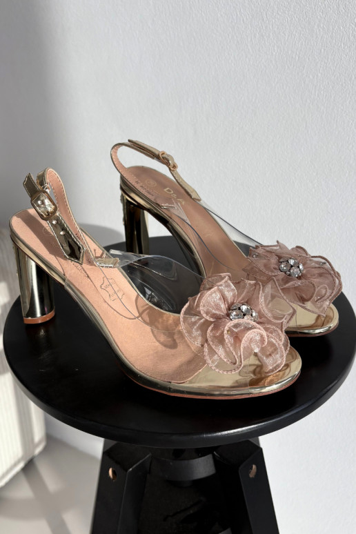 sandálias com salto com enfeites I Kryształkami D&A MR52-236 cor dourada