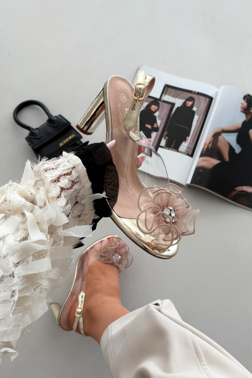 sandálias com salto com enfeites I Kryształkami D&A MR52-236 cor dourada